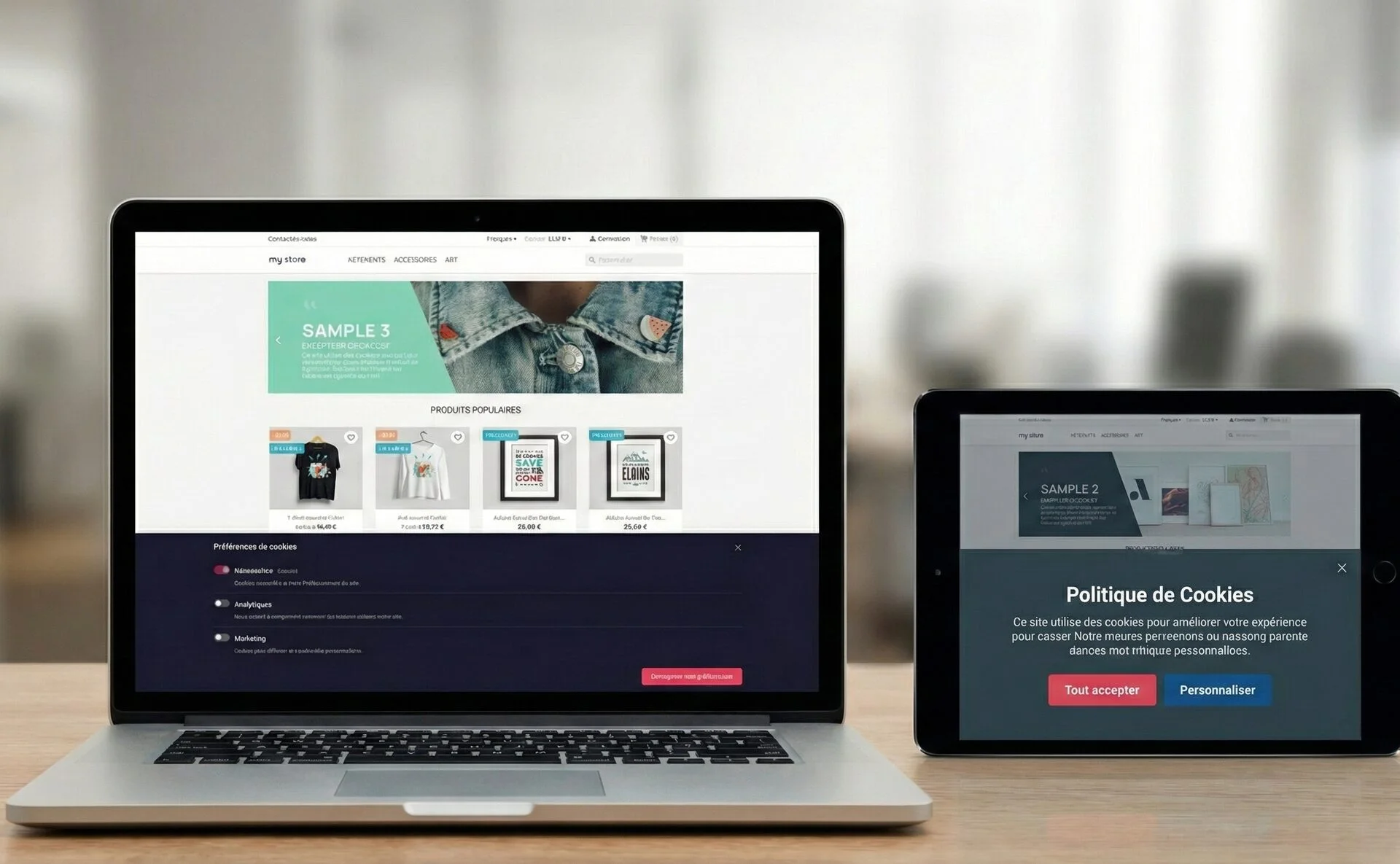Bandeau Cookie Consent RGPD sur un site PrestaShop
