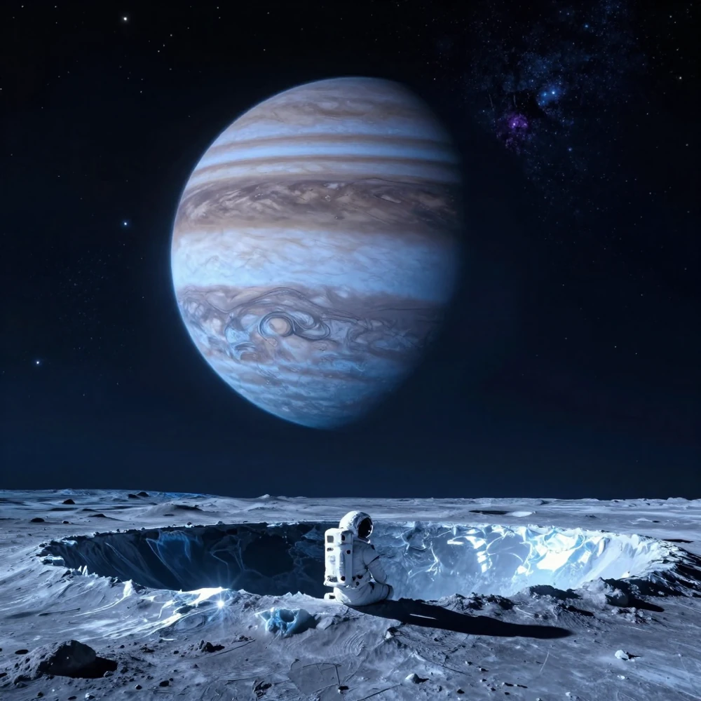 Génération Z-Image-Turbo : A lone astronaut sitting on the edge of a crater o...